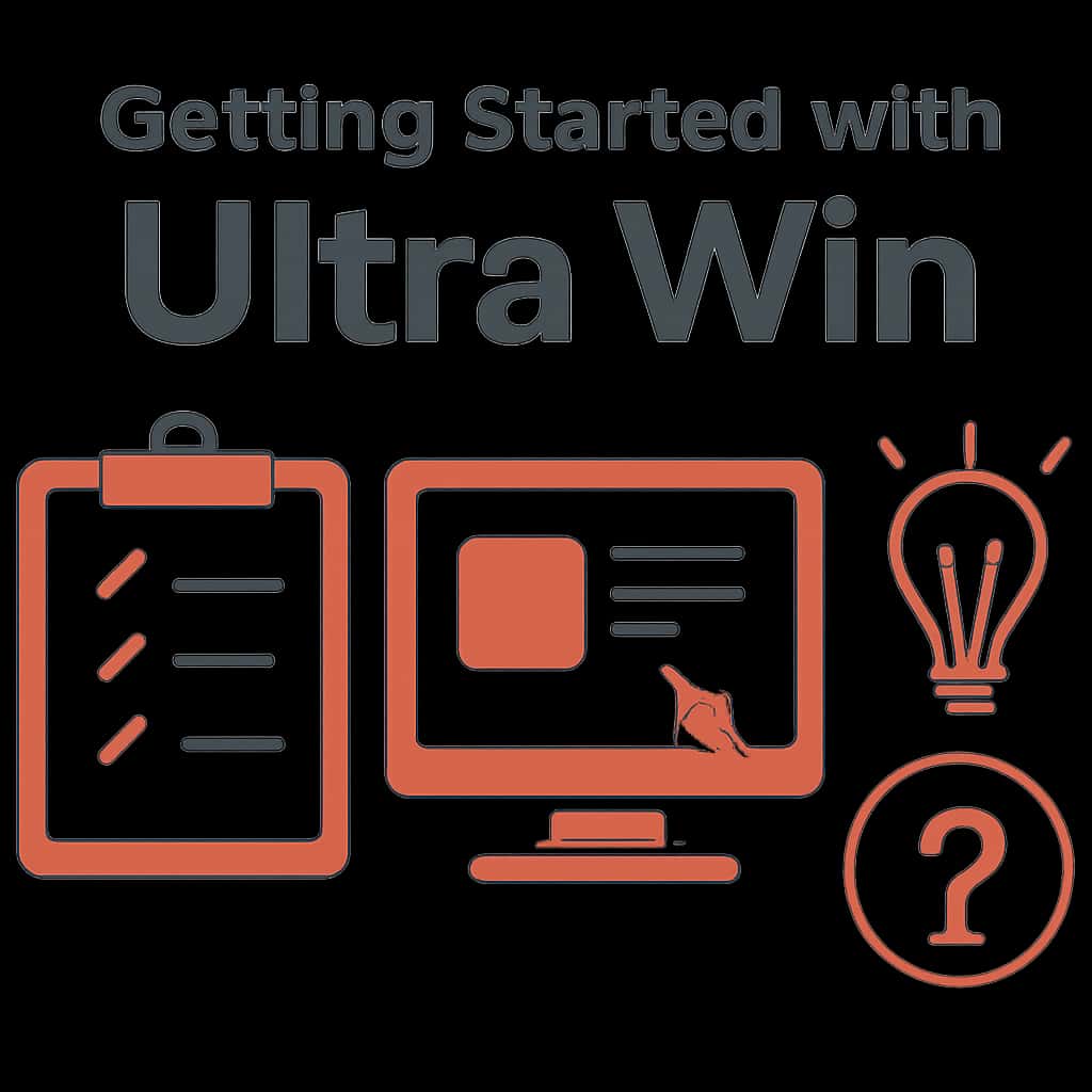 An illustration detailing the steps to get started with Ultra Win, showcasing the text 'Ultra Win'.