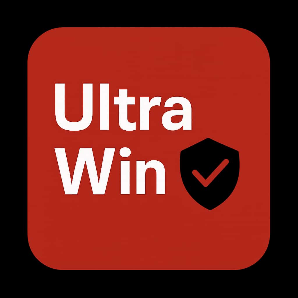 A badge design emphasizing the safety of the Ultra Win app for Android users.