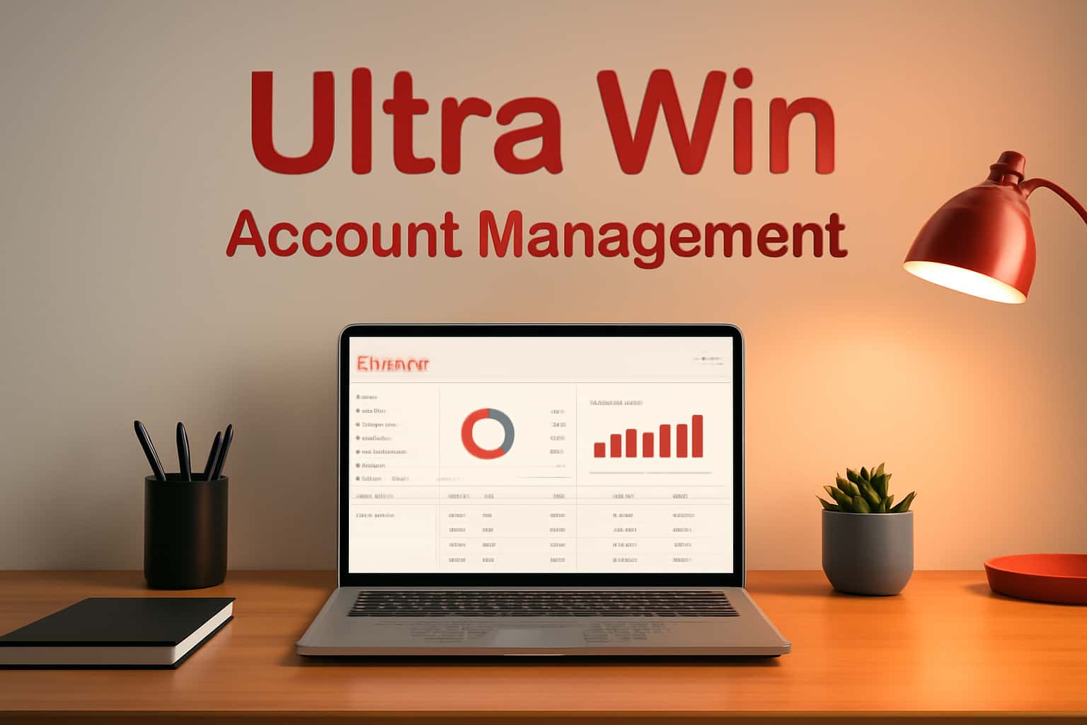 A high-tech representation of account management features with the text 'Ultra Win' in a professional setting.