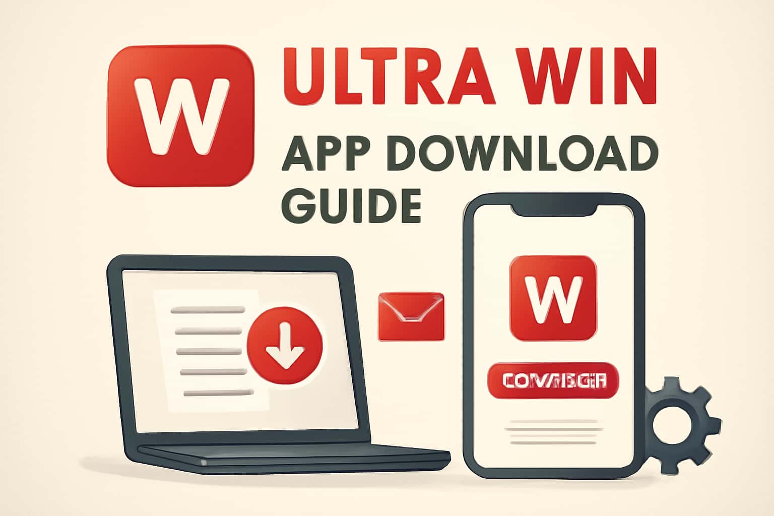 An informational guide on downloading the Ultra Win app displayed against a high-tech backdrop.